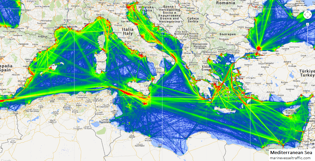 Live Marine Traffic, Density Map and Current Position of ships in MEDITERRANEAN SEA